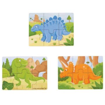 Set 3 puzzle din lemn - Dinozauri