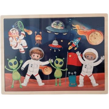 Puzzle lemn,tema astronauti,multicolor-48 piese,+3 ani