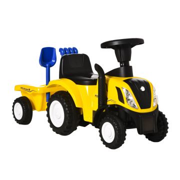 Tractor pentru Copii 12-36 Luni HOMCOM, Prevazut cu Loc cu Remorca, Grebla si Lopata, Joc Educativ, 91x29x44cm, Galben | Aosom RO