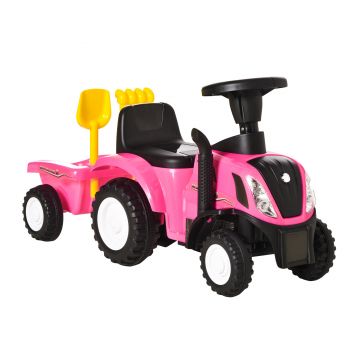 HOMCOM Tractor Roz Ride-On pentru Copii, Jucărie Atractivă și Durabilă 91x29x44 cm | Aosom Romania
