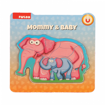 Puzzle mama si copilul, elefant, 8 piese