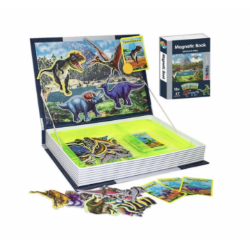 Carte cu 18 Puzzle Magnetic Lumea Dinozaurilor, 57 piese