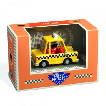 Masina metalica Taxiul lui Joe Colectia Crazy Motors Djeco,galben,6.7x4x4.4 cm