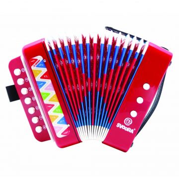 Instrument muzical de jucarie acordeon rosu cu 14 note,19x18x10 cm