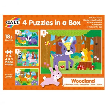 Set 4 puzzle-uri - Animalute din padure (2, 3, 4, 5 piese), Galt, 1-2 ani +