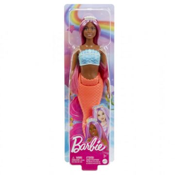 Barbie Dreamtropia Papusa Sirena Cu Par Magenta Si Coada Portocalie