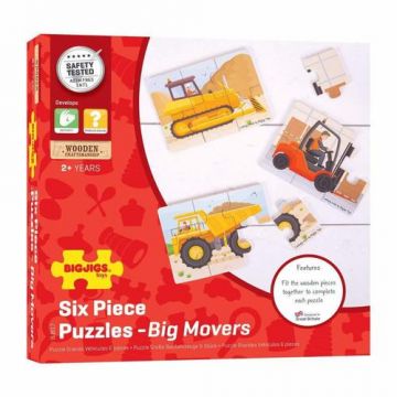 Set 3 puzzle din lemn BigJigs Vehicule pentru constructii BJ817