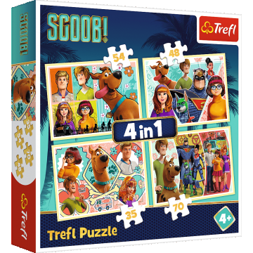 Set puzzle 4 in 1 Trefl Scooby Doo si prietenii, 1x35 piese, 1x48 piese, 1x54 piese, 1x70 piese