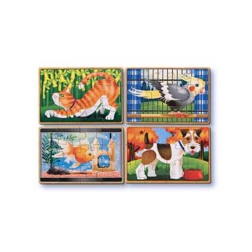 Set 4 puzzle lemn in cutie - Animale de companie