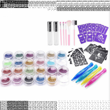 Set tatuaj cu sclipici pentru copii, Beauty Bomb, cu 24 culori