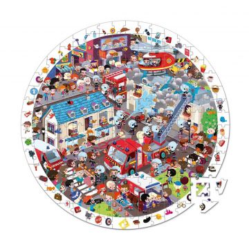 Round puzzle firemen heroes