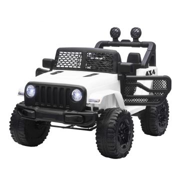 HOMCOM Masina Electrica pentru Copii Jeep Off-Road cu Telecomanda, 2 Viteze 3-5km/h, 100x65x72 cm, Alb | Aosom Romania