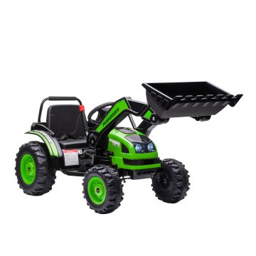 HOMCOM Buldozer Jucarie pentru Copii 3-5 Ani cu Baterie 6V, cu Sunete si Lumini, Viteza 1.5-2.5 km/h, 132x62x65 cm, Verde | Aosom Romania