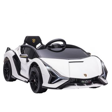 HOMCOM Mașină Electrică pentru Copii 3-5ani, Mașinuță Electrică Lamborghini cu Faruri, Muzică și Telecomandă, 108x62x40cm, Alb | Aosom Romania