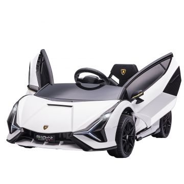 HOMCOM Mașină Electrică pentru Copii 3-5ani, Mașinuță Electrică Lamborghini cu Faruri, Muzică și Telecomandă, 108x62x40cm, Alb | Aosom Romania