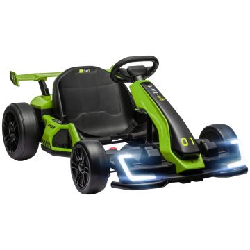 HOMCOM Go Kart Electric pentru Copii cu Scaun Reglabil, 2 Motoare, Claxon, Lumini și Muzică, 120x76x53,5 cm, Verde | Aosom Romania