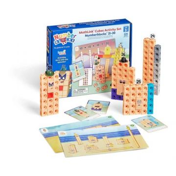 Joc de constructie MathLink®Cubes Numberblocks in engleza, Set de activitati de la 21 - 30