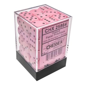 Set 36 Zaruri Chessex Opaque Pastel 12mm d6 Dice Block - Roz/Negru