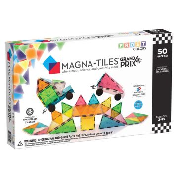 MAGNA-TILES Grand Prix, set magnetic 50 de piese cu masinute