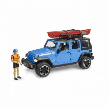 Masinuta, Bruder, Jeep Wrangler Rubicon Unlimited, Cu caiac si figurina, 3 ani+, Albastru