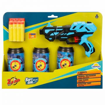 Pistol cu 8 sageti din burete si 3 tinte, Zapp Toys, Albastru