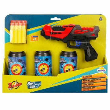 Pistol cu 8 sageti din burete si 3 tinte, Zapp Toys, Rosu