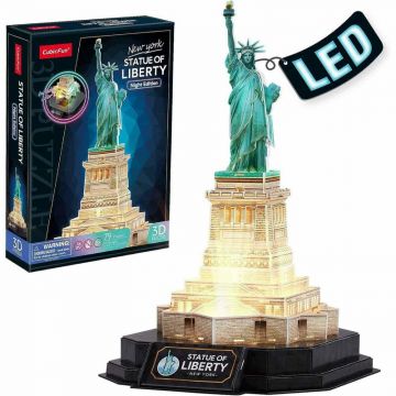 Puzzle 3D, Cubic Fun, Statuia Libertatii, Editie luminoasa, 79 piese, 8 ani+, Multicolor