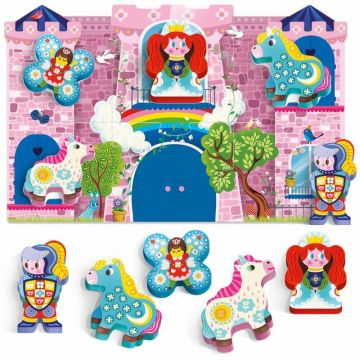 Puzzle din lemn, Headu, Unicorni, Montessori, 10 piese, 24 luni+, Multicolor