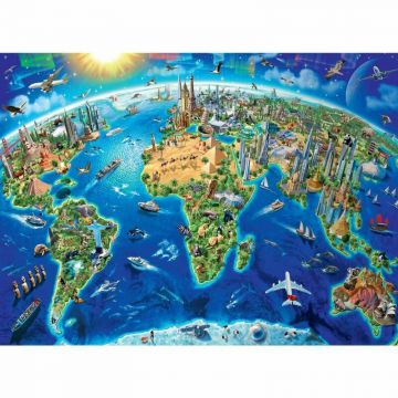 Puzzle educativ, Ravensburger, Harta lumii, 300 piese, 9 ani+, Multicolor