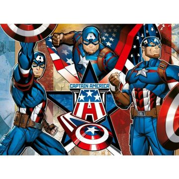 Puzzle personaje, Ravensburger, Capitanul America, 100 piese , 6 ani+, Multicolor