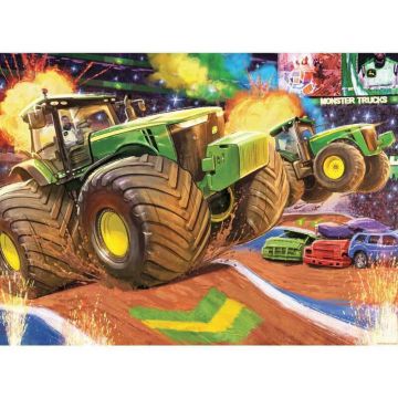 Puzzle personaje, Ravensburger, John Deere cu roti mari, 100 piese, 6 ani+, Multicolor