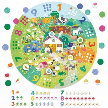 Puzzle Rotund, Headu, Numere, Mare, 80 piese, 3 ani+, Multicolor