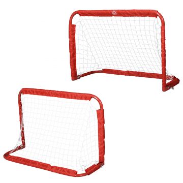 HOMCOM Set 2 Porți de Fotbal Pliabile pentru Exterior cu 4 Țăruși, Plasă de Fotbal din Metal și Tetrolon, 90x36x60 cm, Roșu | Aosom Romania