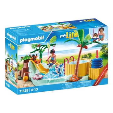 Piscina de copii, Playmobil, My life, Cu hidromasaj, Cu accesorii, 53 piese, 4 ani+, Multicolor