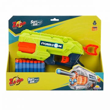 Pistol cu 16 sageti din burete, Zapp Toys, Storm-Zone, Verde