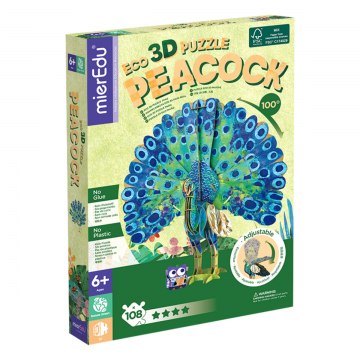 Puzzle 3D eco, mierEdu, Paun Deluxe, 108 piese