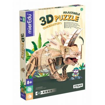 Puzzle 3D reglabil, mierEdu, Triceratops Deluxe, 191 piese