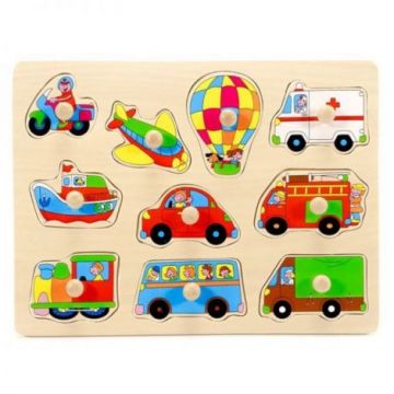 Puzzle din lemn cu maner Mijloace de transport