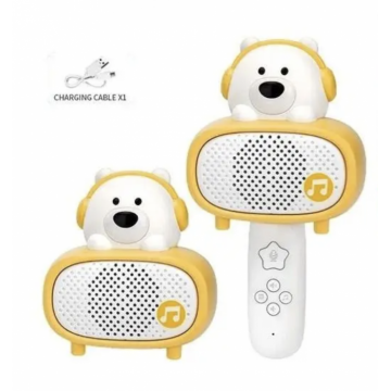 Microfon karaoke cu telecomanda, Bluetooth si incarcator cablu USB - Ursuletul alb