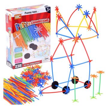 Set de constructie, Jokomisiada, Cu betisoare si conectori, Dezvolta creativitatea si atentia, Contine 338 piese, 3 ani+, Multicolor