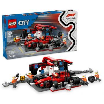 LEGO® City - Boxa si mecanici F1® cu masina Ferrari 60443, 322 piese