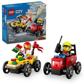 LEGO® City - Pachet de curse Furgoneta de pizza vs. autospeciala de pompieri 60458, 70 piese