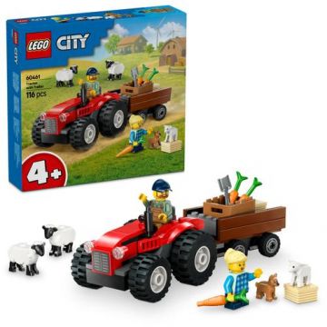 LEGO® City - Tractor de ferma rosu cu remorca si oi 60461, 116 piese