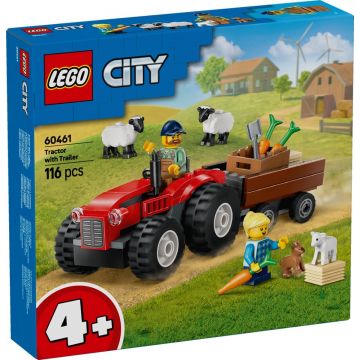 LEGO® City - Tractor de ferma rosu cu remorca si oi (60461)