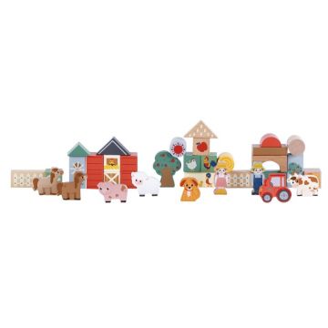 Set blocuri constructie, Free2Play, Farm Animals, Contine 36 piese, Din lemn, Pentru dezvoltarea abilitatilor motorii fine, 12 luni+, Multicolor