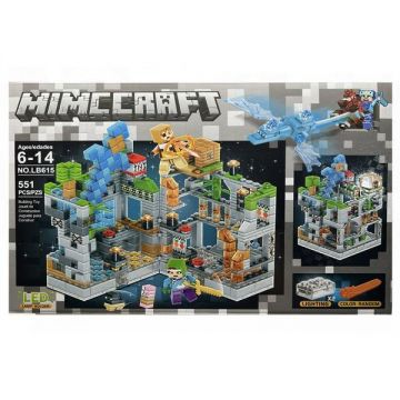 Set de constructie LB Plus, Lumea Minecraft cu lumini LED si parti mobile, 2 in 1, 551 piese