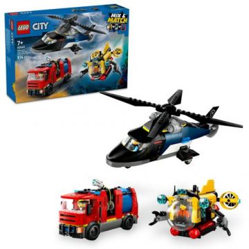 LEGO® City - Elicopter, autospeciala de pompieri si submarin in versiuni remixate 60462, 874 piese