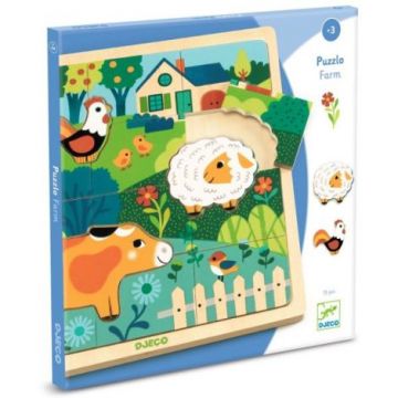 Puzzle din lemn Animale de la ferma, Djeco