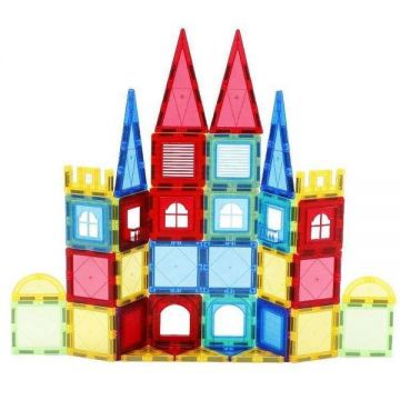 Set de Constructie Magnetic Tiles 3D, jucarii educationale, Elemente Magnetice, variante de asamblare,60 piese