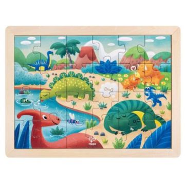 Puzzle din lemn 2 in 1 - Dinozauri (26 piese), cu fata dubla si activitate colorare Puzzle din lemn 2 in 1 - Dinozauri (26 piese), cu fata dubla si activitate colorare